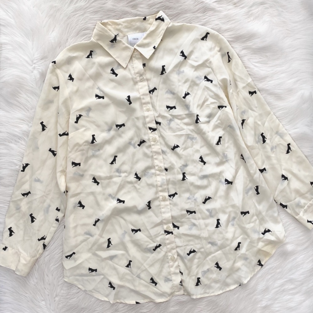 ASOS Maternity Cream Black Dog Print Button Up Shirt
